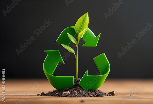 Sustainability visualized as a leaf growing from a recycle symbol