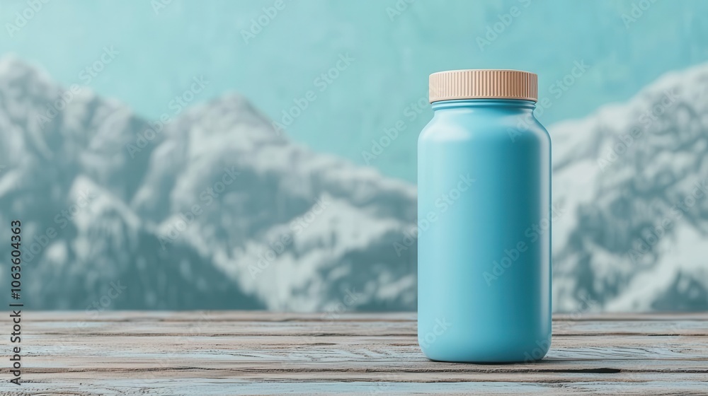 Sugarfree sports drink against mountain landscape, endurance theme, 3D illustration Sugarfree sports drink against mountain landscape, endurance theme, 3D illustration