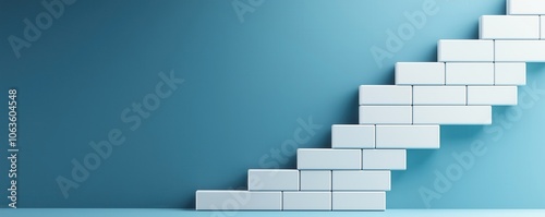 Modern staircase design with white steps against a blue wall, creating a stylish and minimalistic interior.