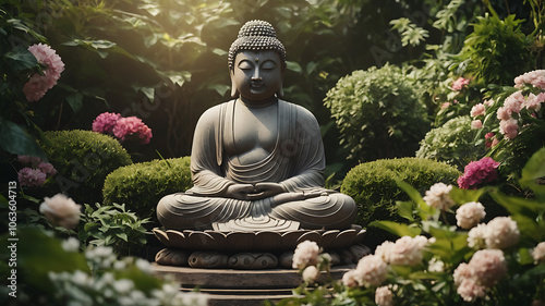 stone buddha statue in zen garden