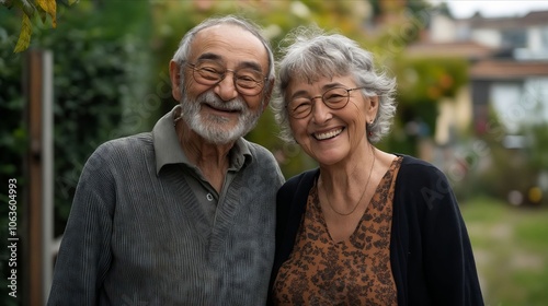 An older couple smiling at the camera