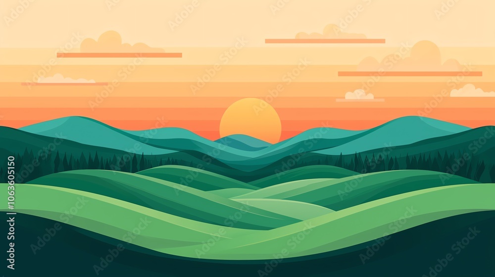 A serene landscape with rolling hills under a sunset sky, showcasing vibrant colors and tranquil nature elements. A serene landscape with rolling hills under a sunset sky, showcasing vibrant colors and tranquil nature elements.