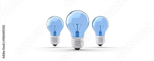 Three blue light bulbs arranged in a row with a white isolated background.