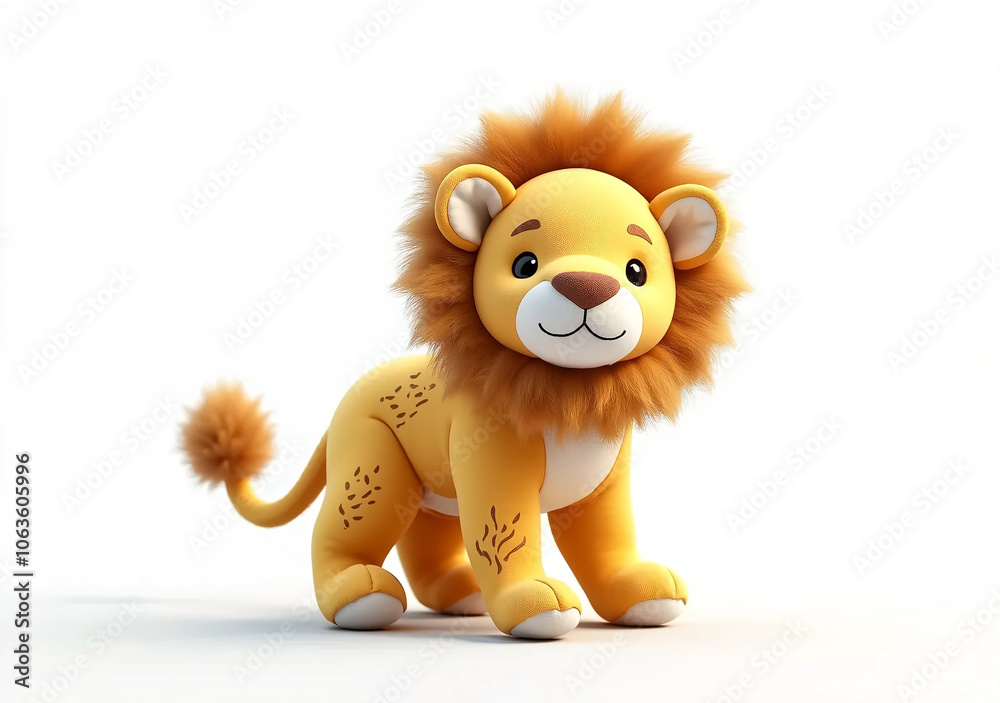 Cute Cartoon Lion Plush Toy Isolated on White Background Cute Cartoon Lion Plush Toy Isolated on White Background