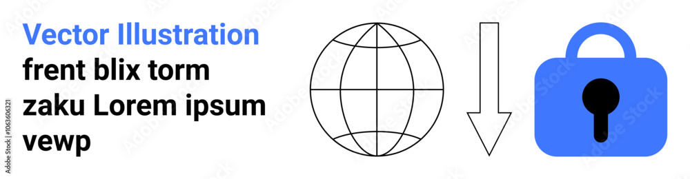 Earth globe, downward arrow, and blue lock symbol indicating data download security. Ideal for cybersecurity, data protection, internet privacy, secure downloads, global networks, online safety Earth globe, downward arrow, and blue lock symbol indicating data download security. Ideal for cybersecurity, data protection, internet privacy, secure downloads, global networks, online safety