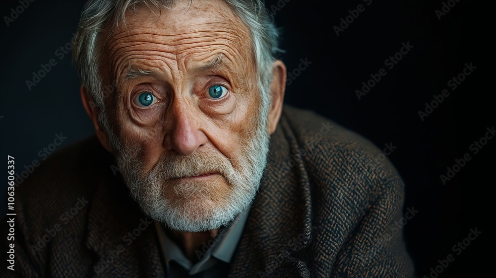 An older man with blue eyes and a white beard An older man with blue eyes and a white beard