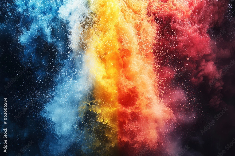 Fototapeta premium Abstract Three-Color Ink Explosion Against Black Background