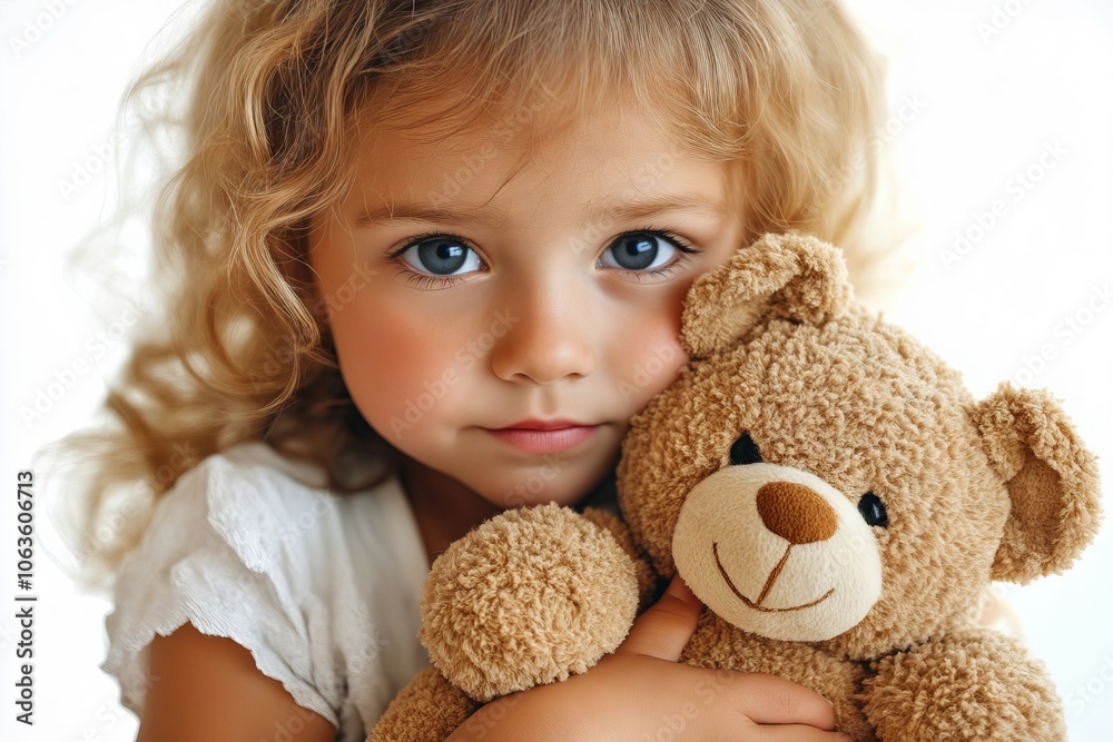 A little girl holding a teddy bear in her arms A little girl holding a teddy bear in her arms