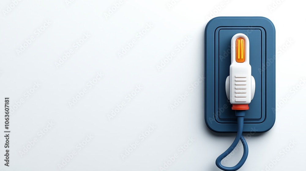 Electric Vehicle Charging Station: A 3D illustration of an electric vehicle charging station, with a blue and white charging plug connected to a power outlet. Electric Vehicle Charging Station: A 3D illustration of an electric vehicle charging station, with a blue and white charging plug connected to a power outlet.