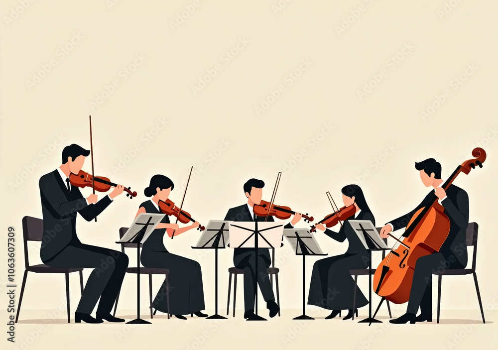 Fototapeta premium Illustration of a String Ensemble Playing Classical Music