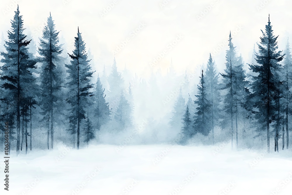 A serene winter landscape featuring tall, misty trees enveloped in soft snow, creating a tranquil and dreamy atmosphere. A serene winter landscape featuring tall, misty trees enveloped in soft snow, creating a tranquil and dreamy atmosphere.
