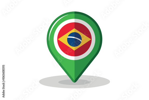 Colorful Location Marker Featuring Brazilian Flag Design With Bold Colors and Shapes