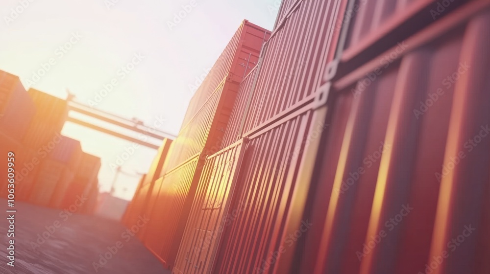 Containers Bathed in Sunset Light in Industrial Setting Containers Bathed in Sunset Light in Industrial Setting
