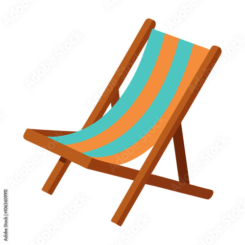 Beach chair or deck chair, surface of the sea. Flat style isolated for summer advertising design. Vector illustration