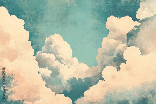 Vintage clouds, retro sky, retro illustration, vintage background