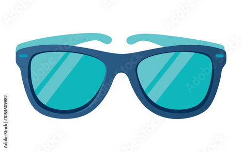 Blue Sunglass, summer eyewear sun protection. Plastic frame modern blue eyeglasses, flat style isolated fashion accessory. Vector illustration
