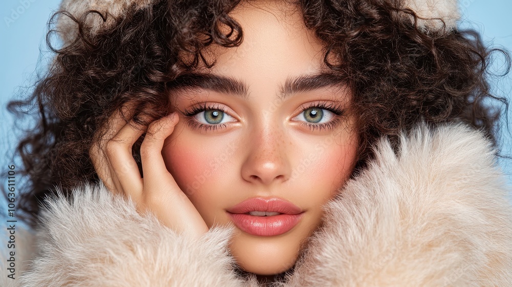 Model in Faux Fur Coat with Natural Makeup Model in Faux Fur Coat with Natural Makeup