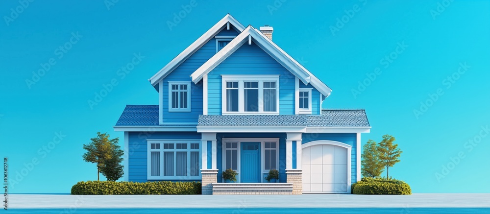 Blue real estate home against a solid blue background Blue real estate home against a solid blue background