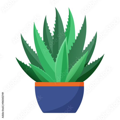 Aloe vera plant flower in a pot. flat style isolated. Vector illustration