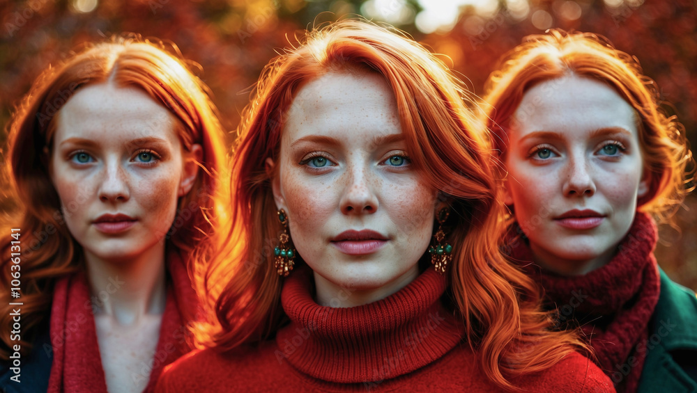 Fototapeta premium Portrait of three women in a row.