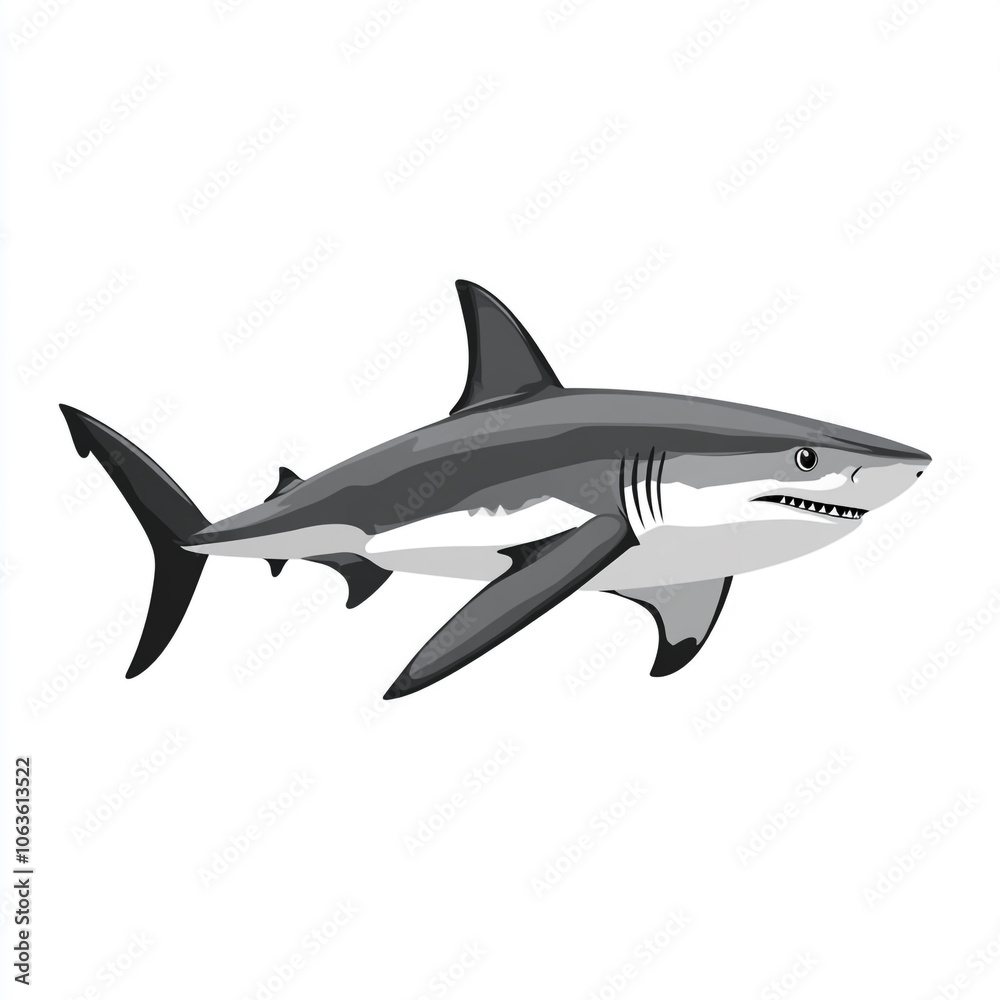 A cartoon shark with its mouth open and teeth showing. 