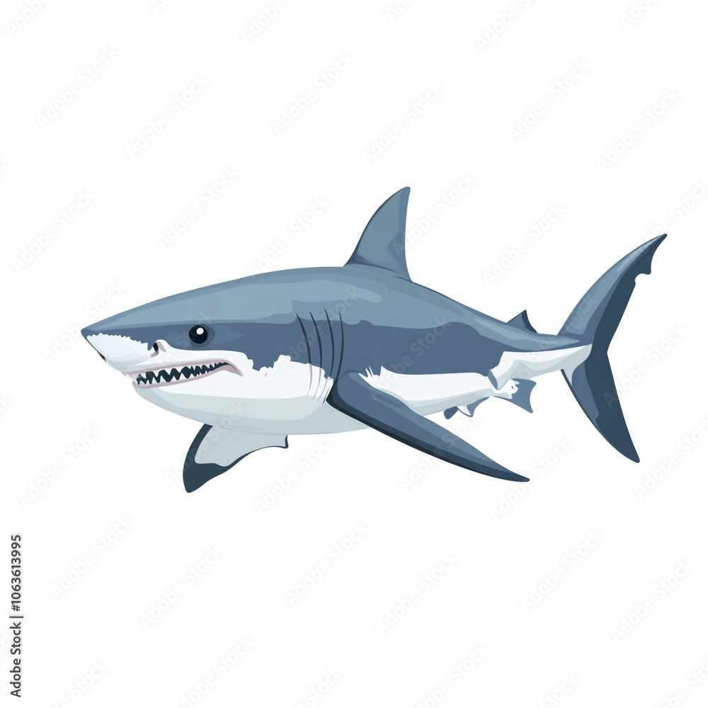 A cartoon shark with its mouth open and teeth showing. 
