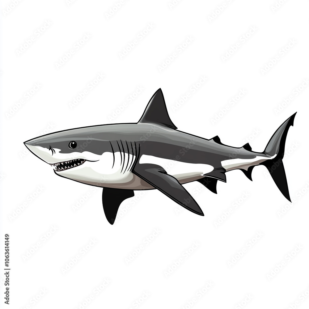 A cartoon shark with its mouth open and teeth showing. A cartoon shark with its mouth open and teeth showing.