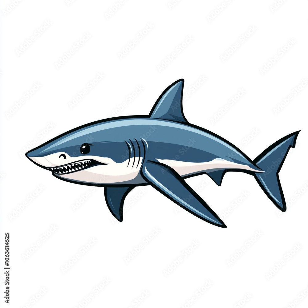 Obraz premium A cartoon shark with its mouth open and teeth showing. 