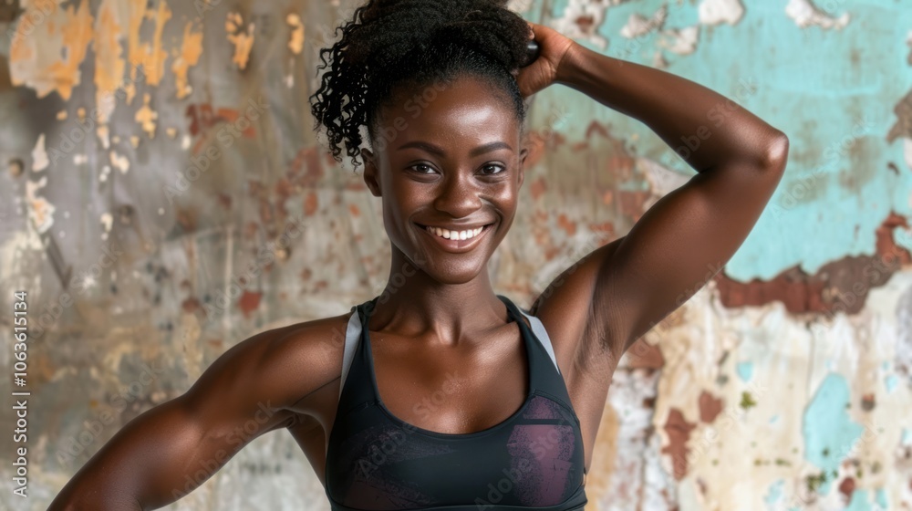 A woman with a black tank top and a ponytail is smiling A woman with a black tank top and a ponytail is smiling
