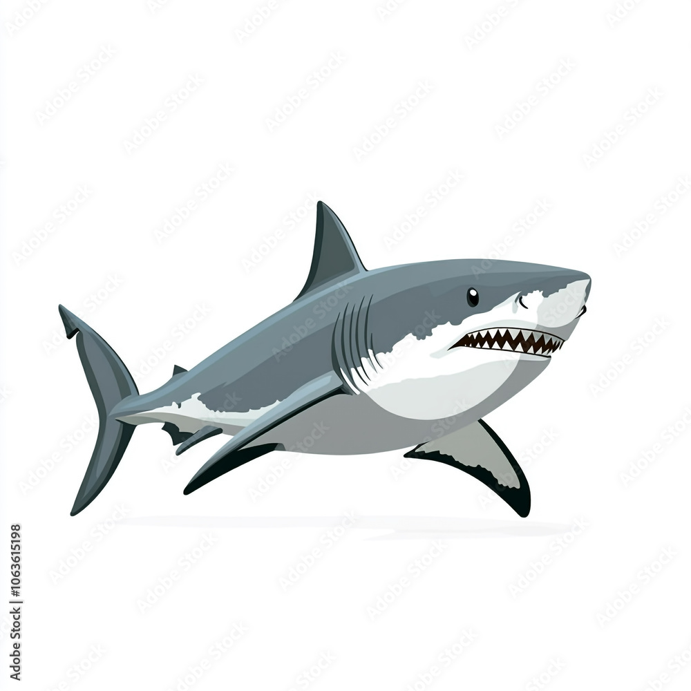 Fototapeta premium A cartoon shark with its mouth open and teeth showing. 