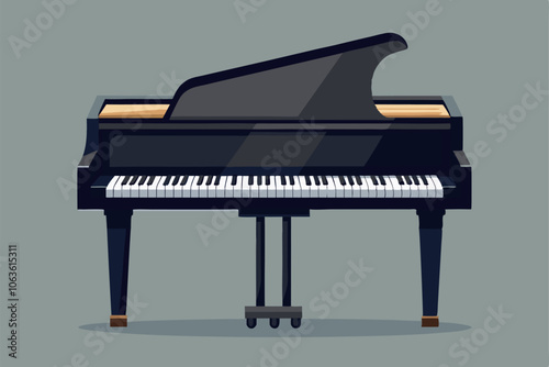 Elegant Grand Piano With a Polished Finish, Set Against a Simple Gray Backdrop