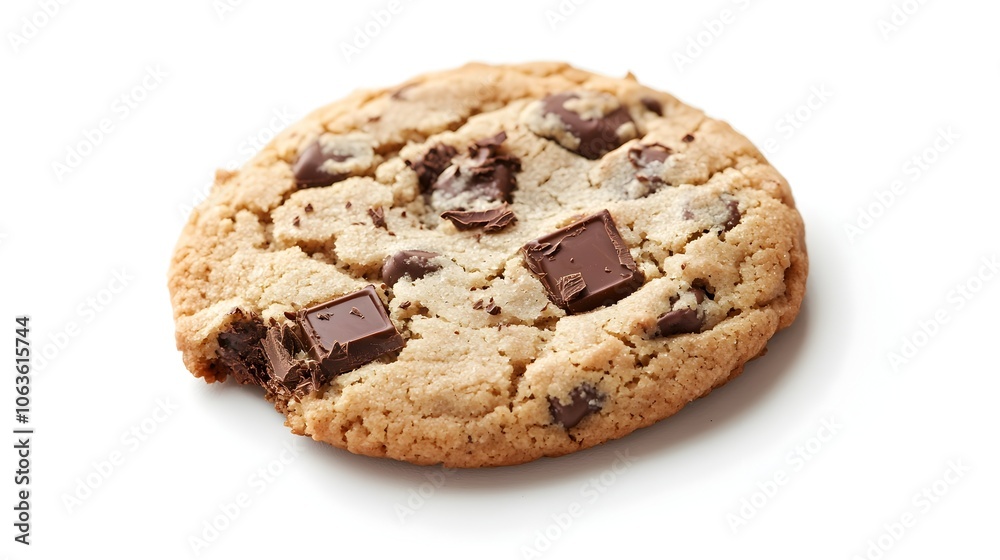 Freshly Baked Chocolate Chip Cookie With Melting Chunks on White Background Freshly Baked Chocolate Chip Cookie With Melting Chunks on White Background