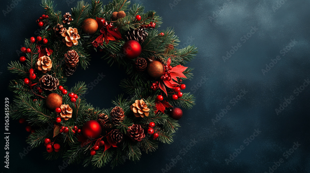 Christmas wreath. Holiday illustration with a place for text. Template for background with copy space. Christmas wreath. Holiday illustration with a place for text. Template for background with copy space.