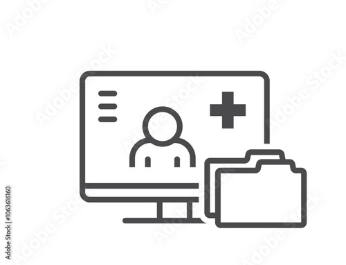 Digital healthcare line icon. Electronic patient card on computer monitor. Isolated vector image in simple style