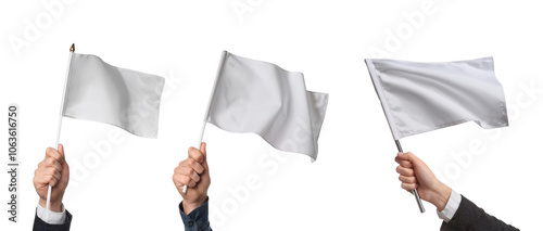 Hands raising a white flag, transparent background image