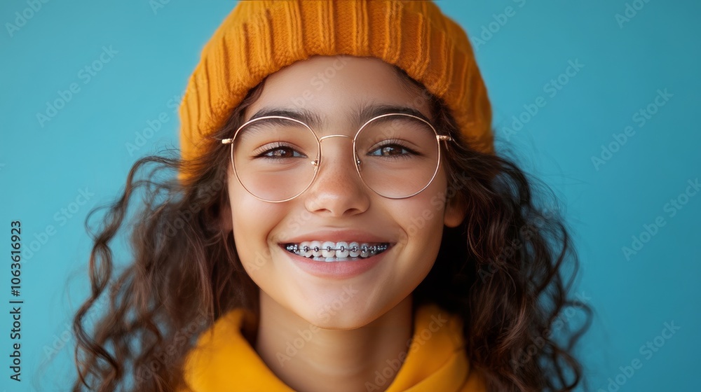 custom made wallpaper toronto digitala girl wearing teeth braces on skyblue background