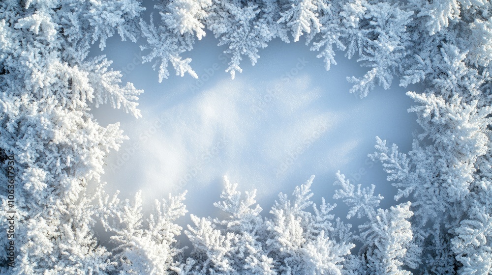 Snowflakes border with snow surface background