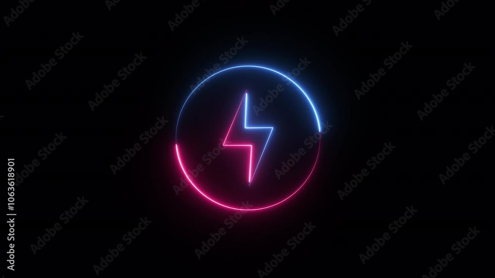 Glowing neon electric icon sign animation. Glowing neon electric icon sign animation.