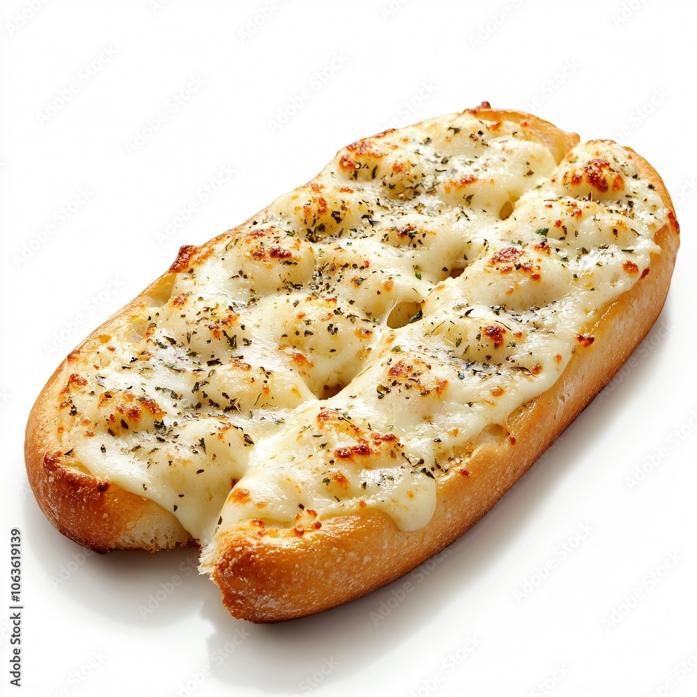 Cheesy Garlic Bread with Golden Crust, Isolated on White Background Cheesy Garlic Bread with Golden Crust, Isolated on White Background