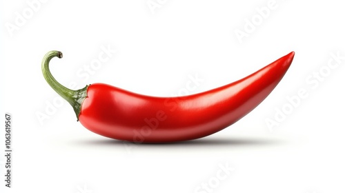 Spicy Red Chili Pepper: A single, vibrant red chili pepper stands out against a clean backdrop. Its sleek, curved form and fiery hue create a visually captivating image.