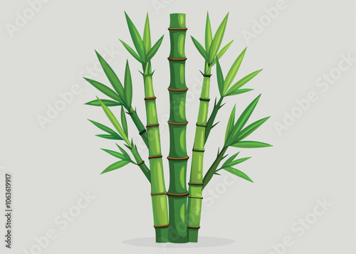 Bamboo Plant With Vibrant Green Stalks and Leaves Against a Plain Background