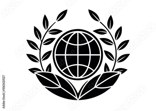 Global Sustainability Emblem Featuring a Globe, Leaves, and a Circular Design