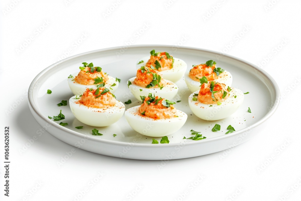 Plate of Classic Deviled Eggs, Isolated on White Background Plate of Classic Deviled Eggs, Isolated on White Background