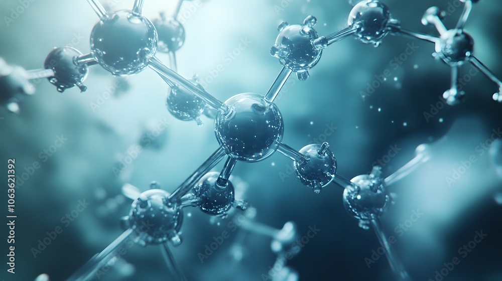 Close-up of a Molecular Structure with Shiny Blue Spheres and Thin Connecting Rods Close-up of a Molecular Structure with Shiny Blue Spheres and Thin Connecting Rods