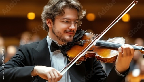 A Violinist Performing with a Bow in Hand