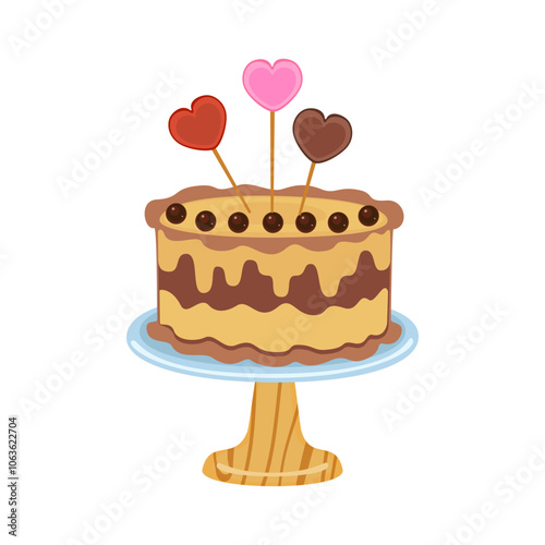 Vector illustration set of different flavors of cute style cake slices. Flat design, isolated on white. Vector illustration of bakery, birthday cake, party, celebration, festival, happy for greeting.
