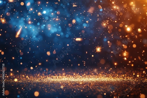 golden glitter floating on dark background