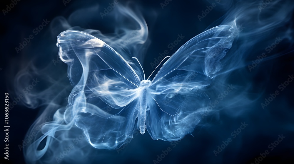 Surreal Swirling Smoke Butterfly on Black Background Surreal Swirling Smoke Butterfly on Black Background