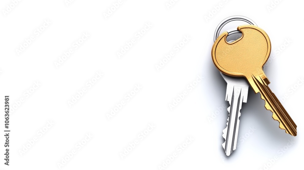 Golden Key to Success: A single golden key, symbolizing opportunity and potential, rests atop a silver key, representing security and stability. Golden Key to Success: A single golden key, symbolizing opportunity and potential, rests atop a silver key, representing security and stability.
