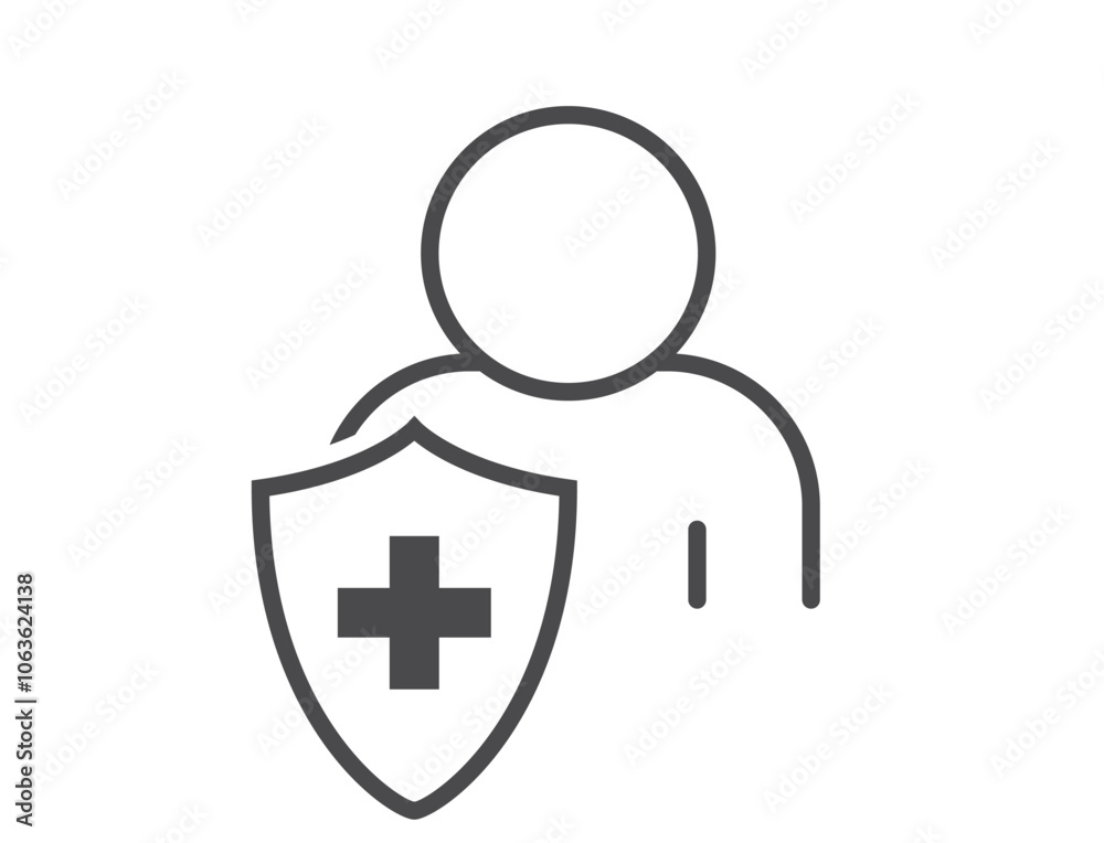 Healthcare and health protection icon. Patient and medical shield. Isolated vector image in simple style Healthcare and health protection icon. Patient and medical shield. Isolated vector image in simple style